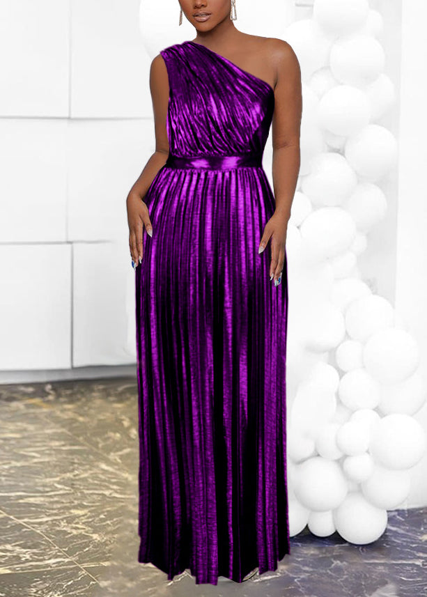 Brown One Shoulder Cinched Pleated Party Dress Summer