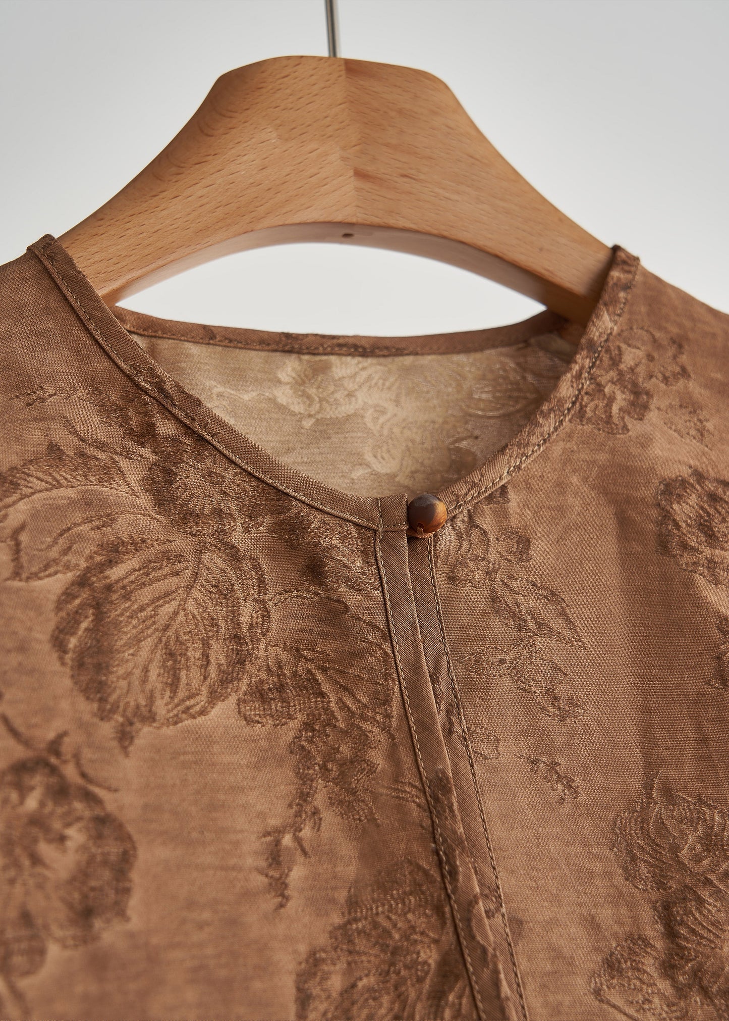 Brown Oversized Jacquard Silk Coat Outwear Fall