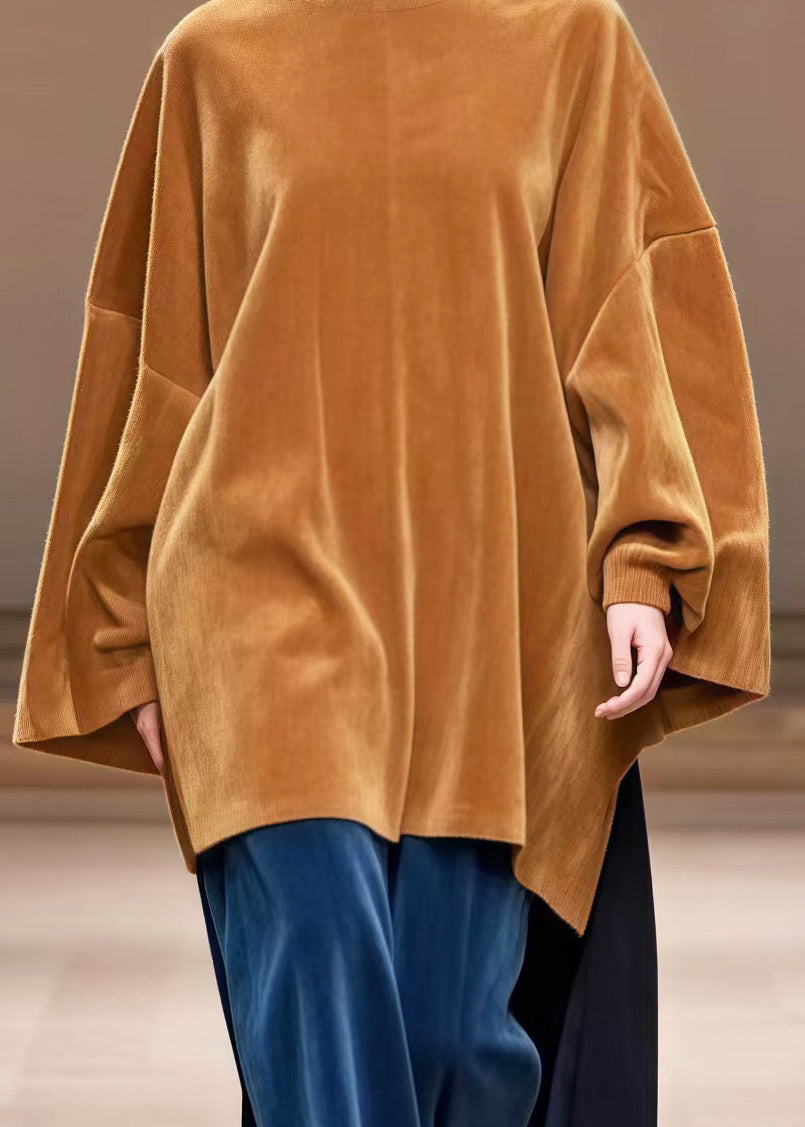 Brown Oversized Patchwork Corduroy Fake Two Piece Dresses Spring