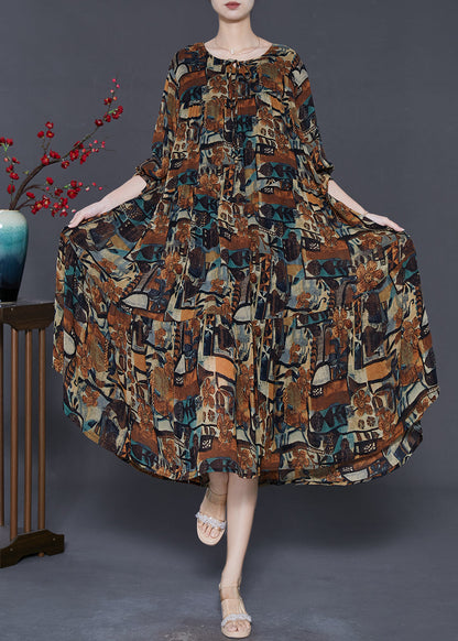 Brown Oversized Print Chiffon Vacation Dresses Spring