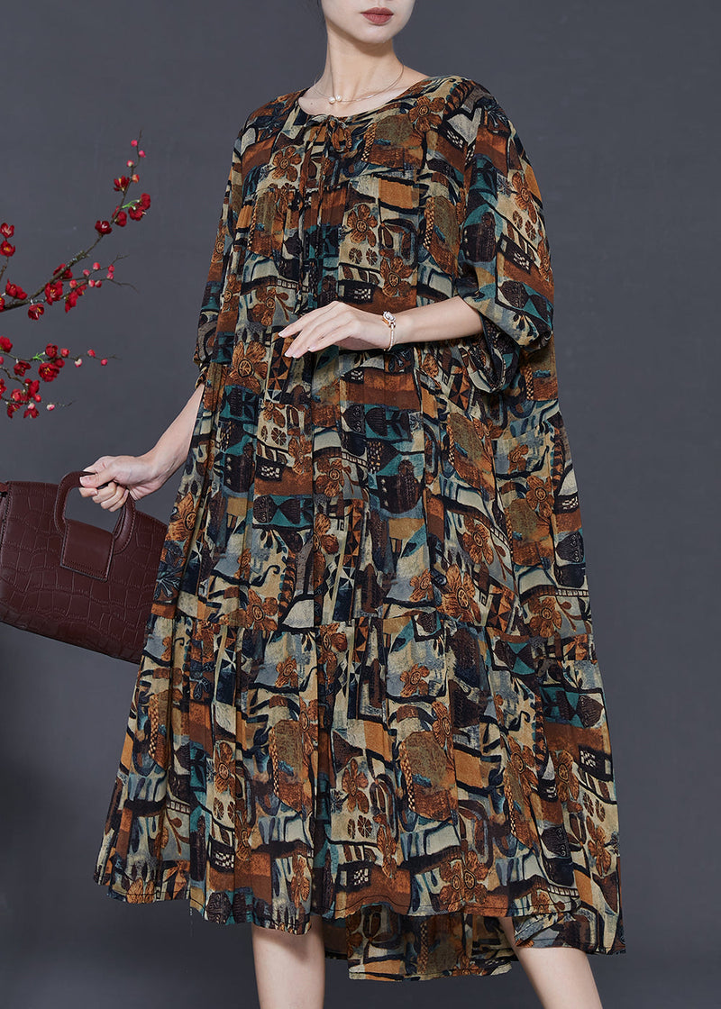 Brown Oversized Print Chiffon Vacation Dresses Spring