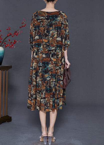 Brown Oversized Print Chiffon Vacation Dresses Spring