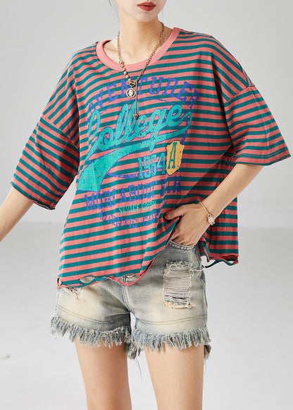 Brown Oversized Striped Cotton Tank Tops Summer