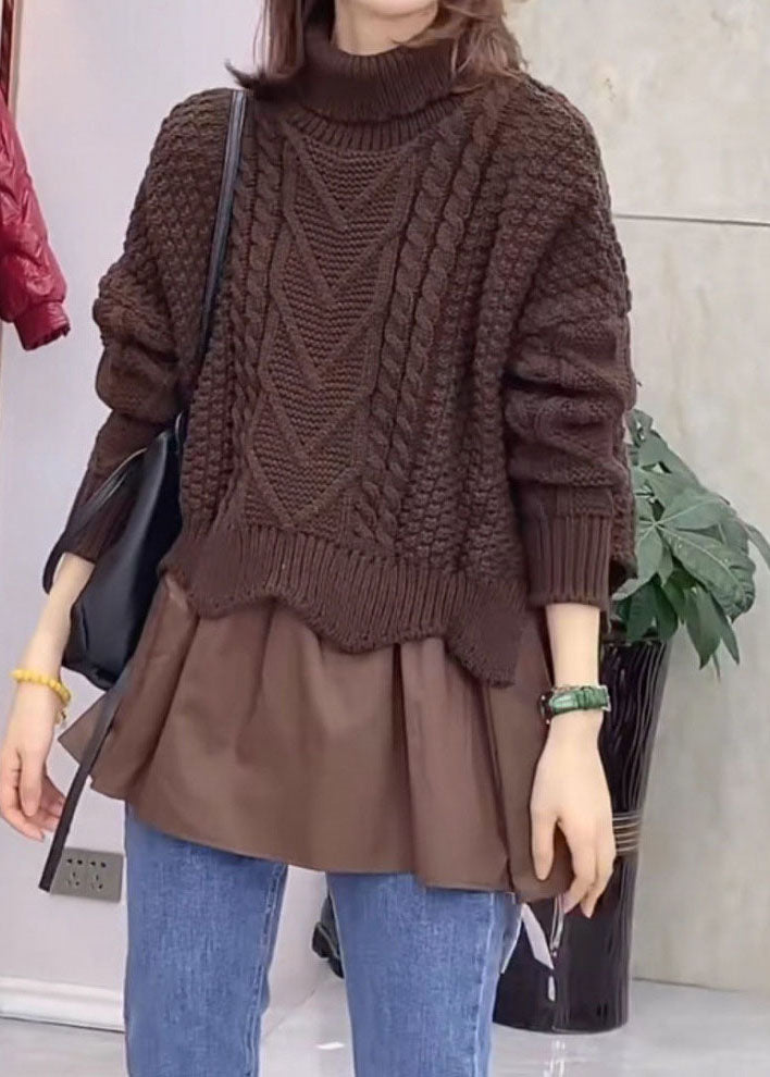 Brown Patchwork Knit Winter Sweaters