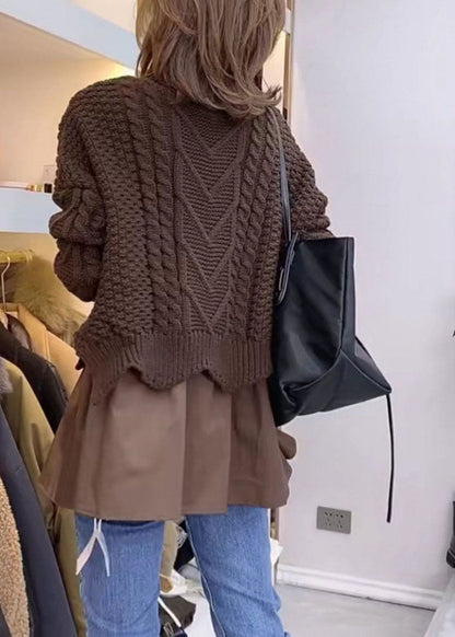 Brown Patchwork Knit Winter Sweaters