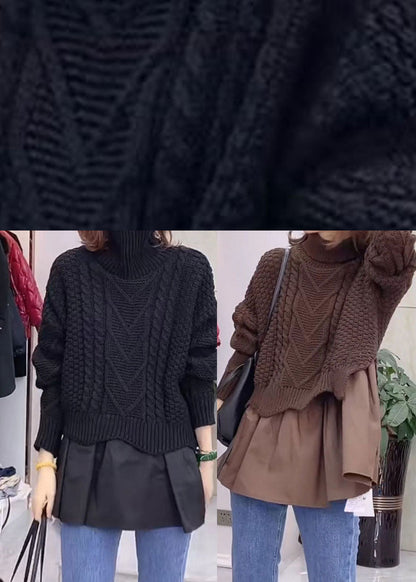 Brown Patchwork Knit Winter Sweaters