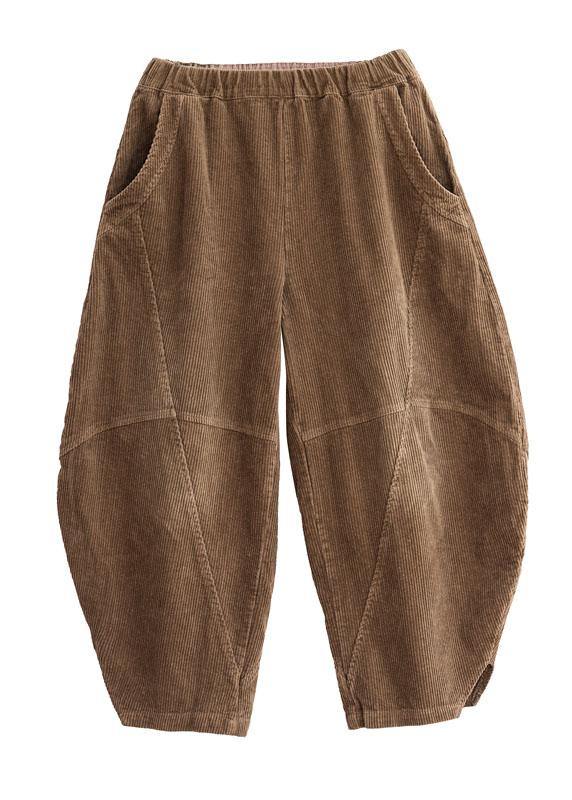 Brown Pockets Patchwork Lantern Fall Pants Trousers