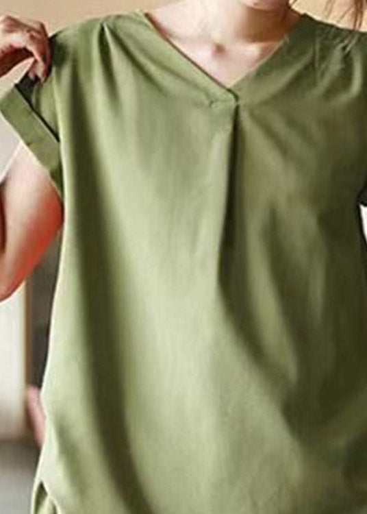 Caramel V Neck Chiffon T Shirt Short Sleeve