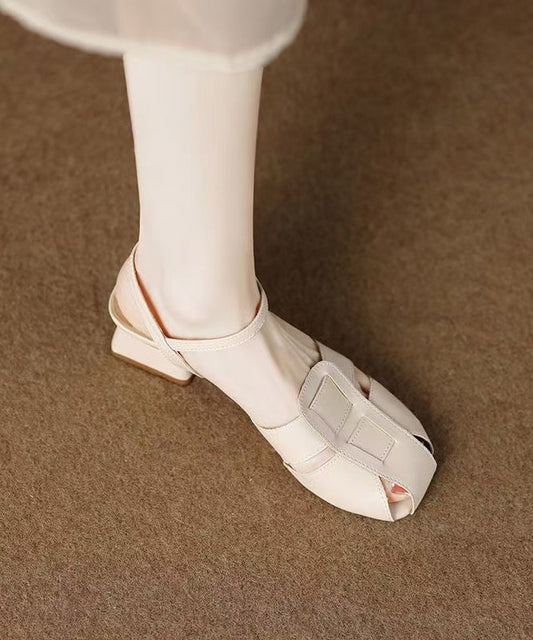 Chunky Sandals Beige Hollow Out Faux Leather