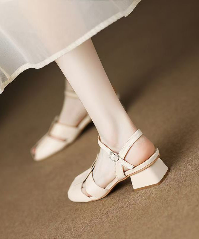Chunky Sandals Beige Hollow Out Faux Leather