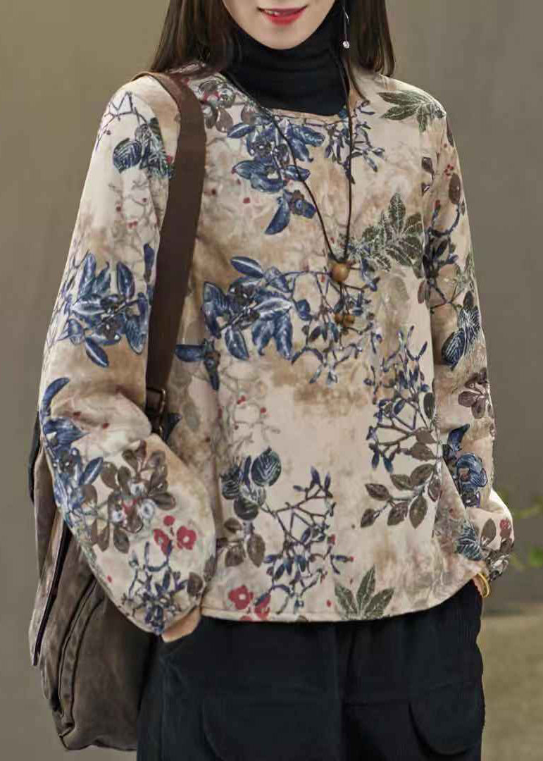 Coffee O Neck Print Fine Cotton Filled Pullover Sweatshirt Spring