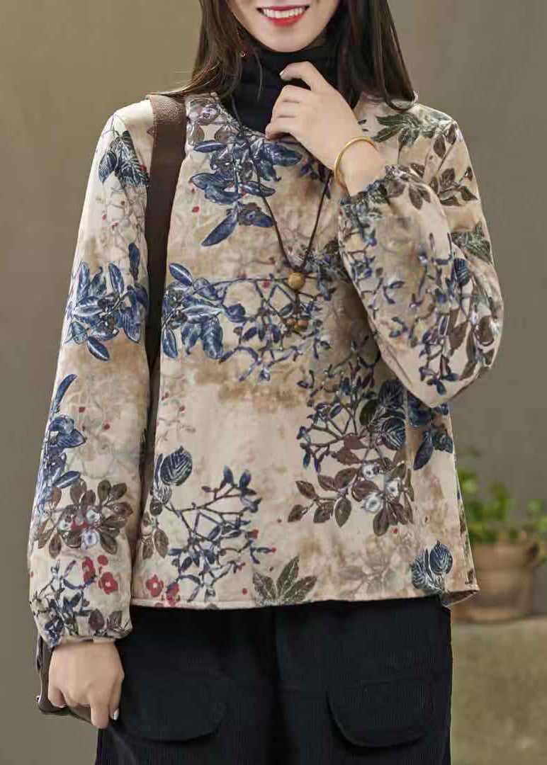 Coffee O Neck Print Fine Cotton Filled Pullover Sweatshirt Spring