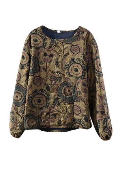 Coffee O Neck Print Fine Cotton Filled Pullover Sweatshirt Spring