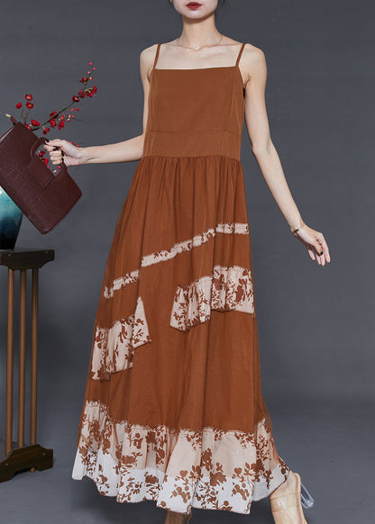 Coffee Patchwork Chiffon Spaghetti Strap Dress Summer
