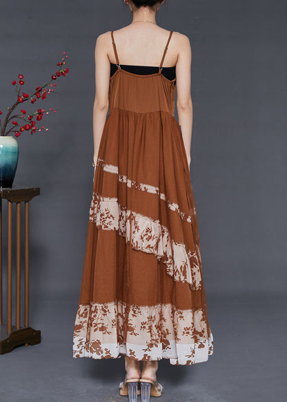 Coffee Patchwork Chiffon Spaghetti Strap Dress Summer