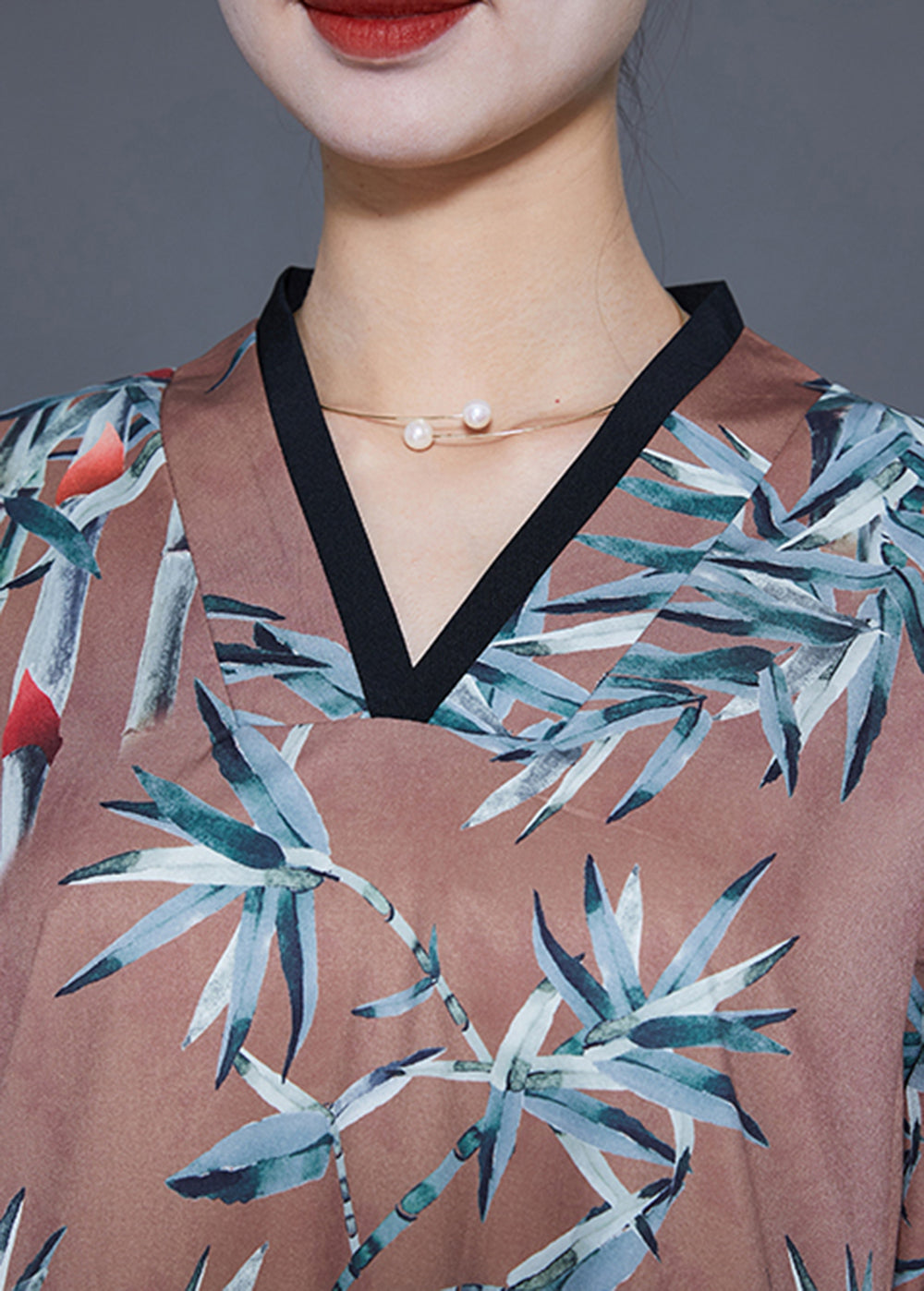 Coffee Print Side Pen Chiffon Long Dresses Bracelet Sleeve
