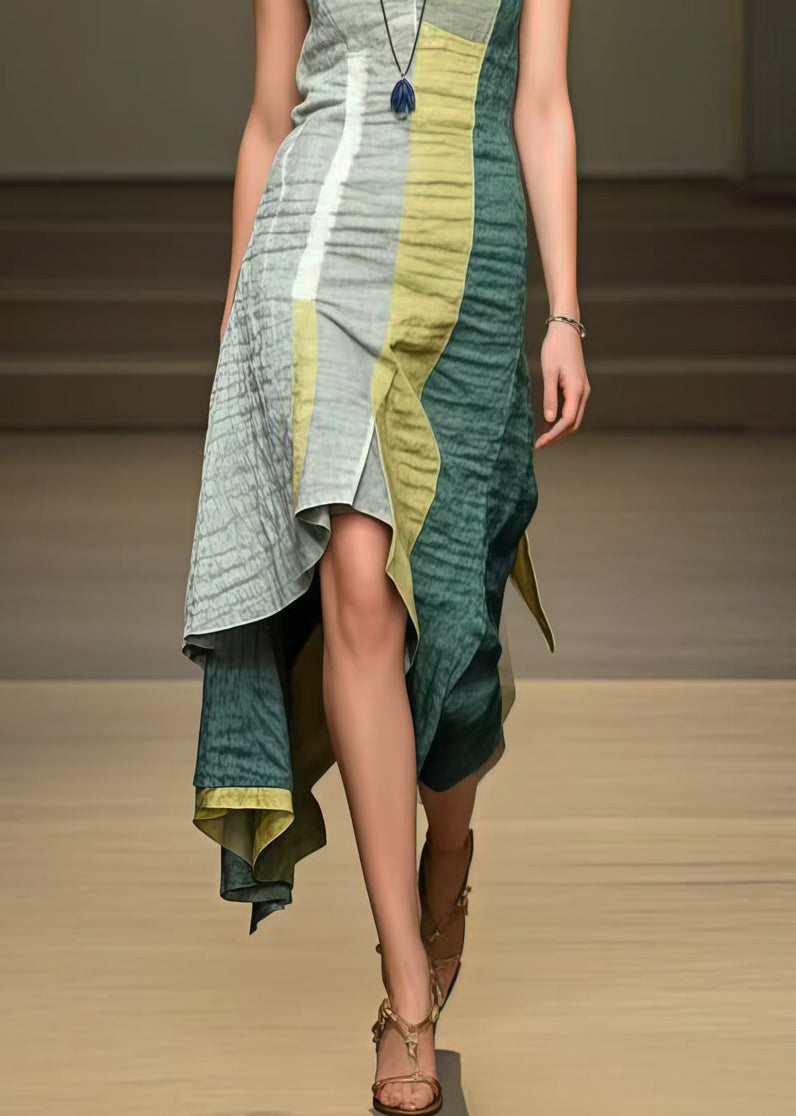 Colorblock Asymmetrical Cotton Mini Dress Summer
