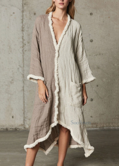 Colorblock Asymmetrical Patchwork Faux Fur Loose Cardigan Spring