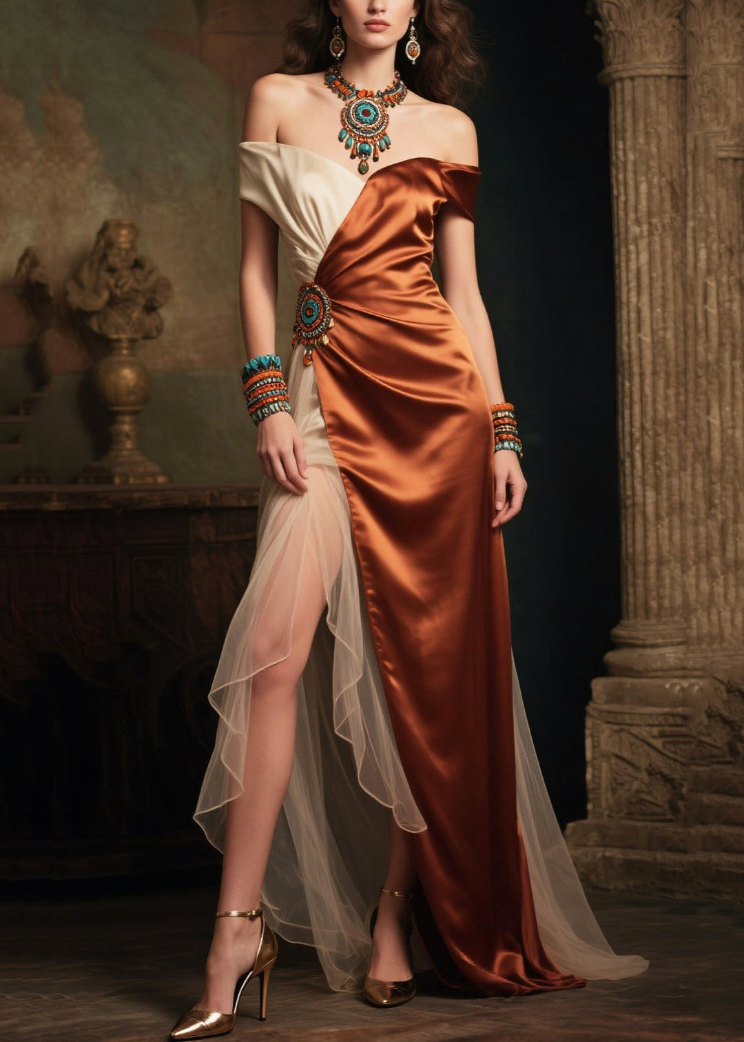 Colorblock Backless Tulle Patchwork Silk Strapless Dress Summer