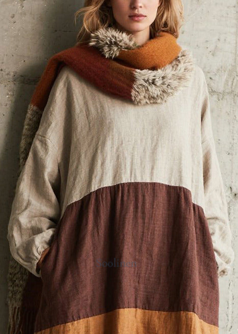 Colorblock Oversized Patchwork Cotton Dress Fall