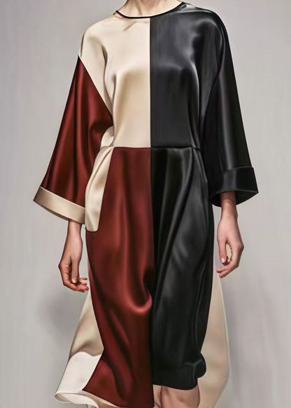 Colorblock Oversized Patchwork Silk Vacation Dresses Spring
