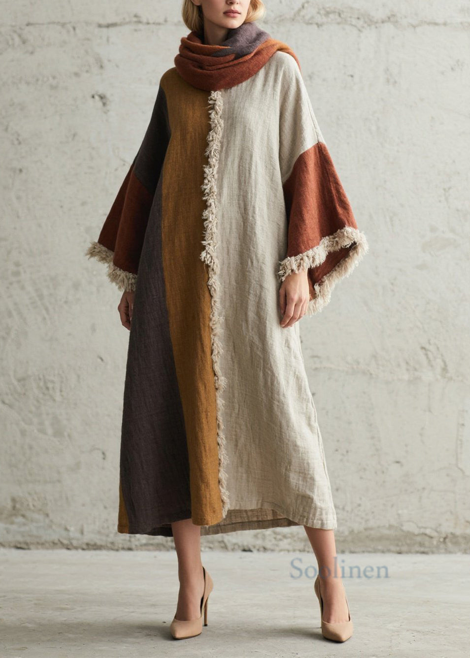 Colorblock Tassel Patchwork Cotton Dresses Fall