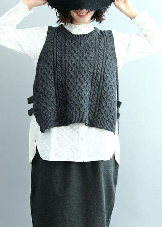Dark Gray O-neck Side Open Low High Design Fall Knit Vest
