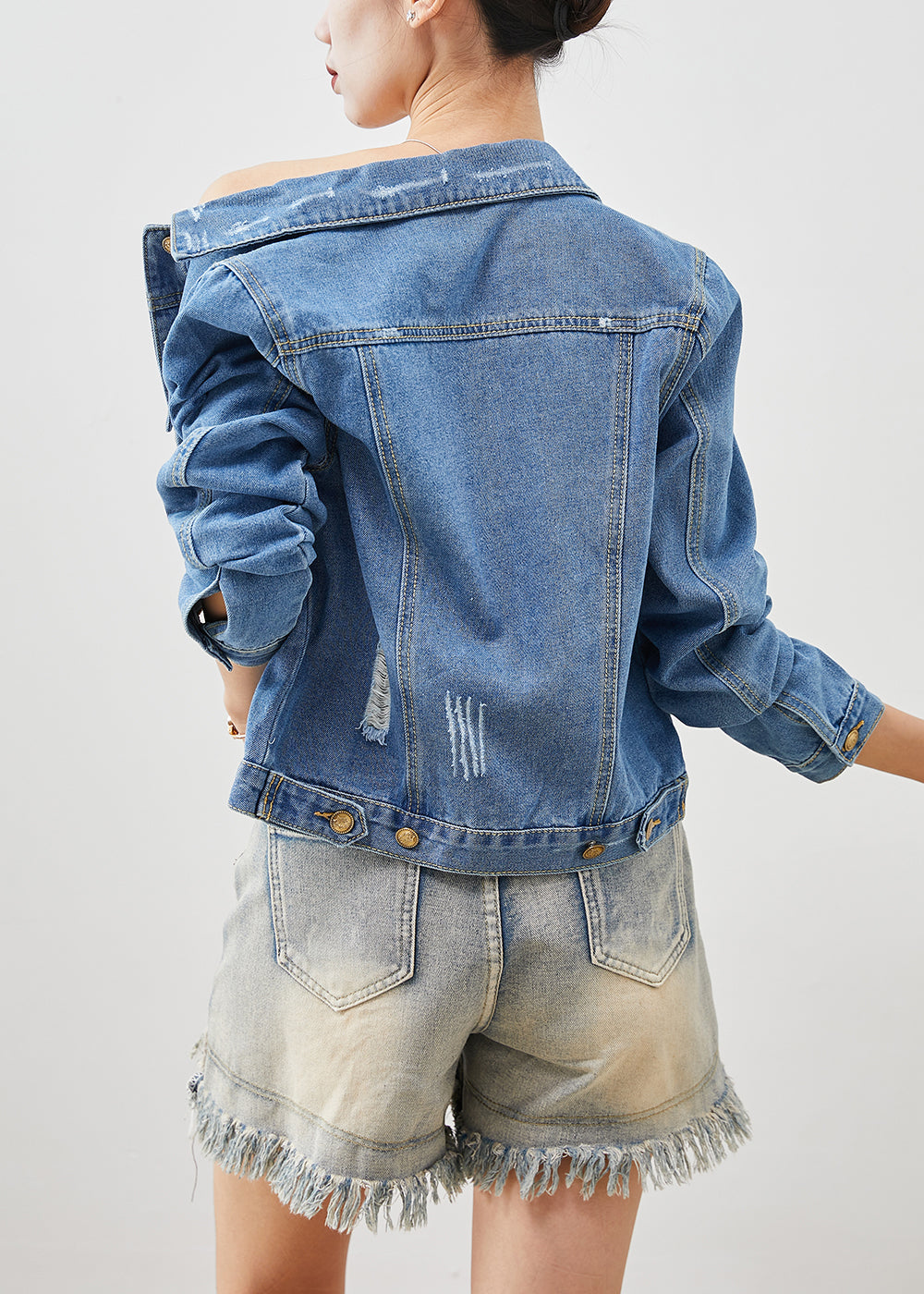 Denim Blue Silm Fit Cotton Coats Spring
