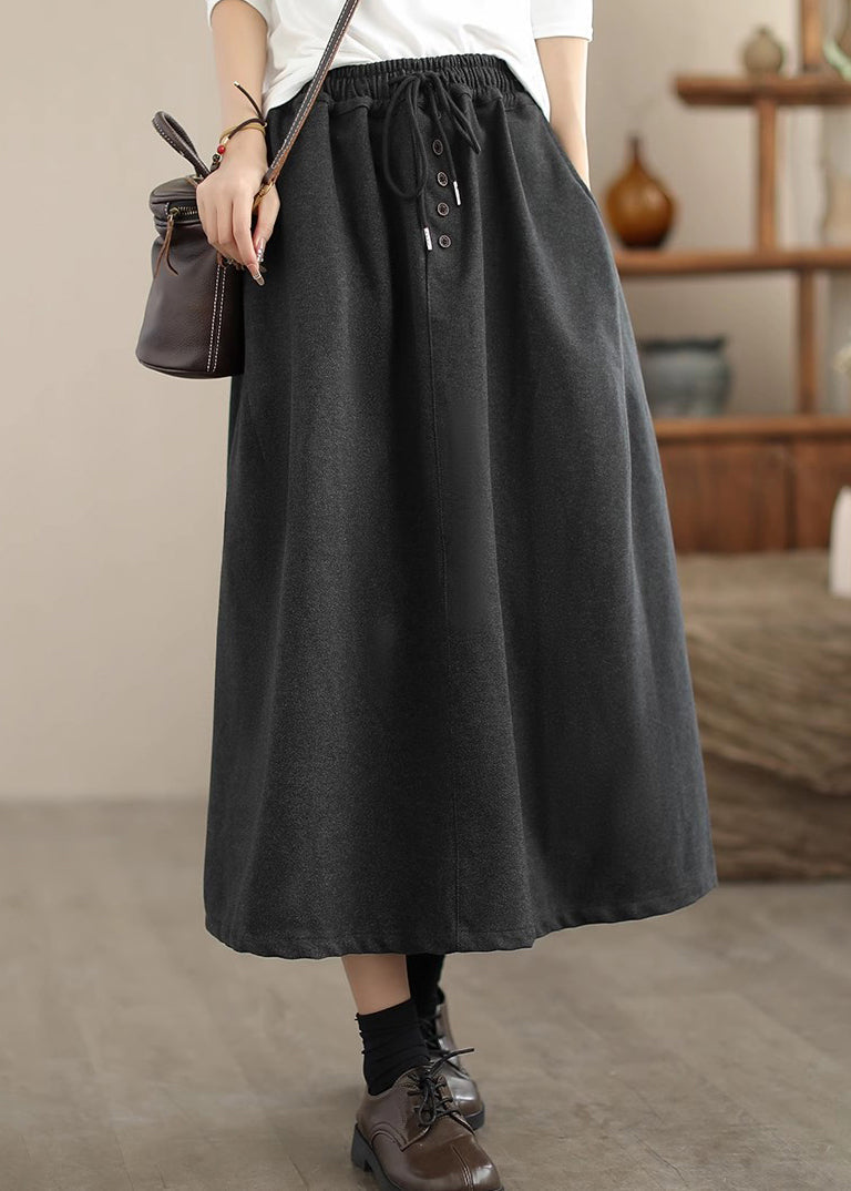 Dull Grey Drawstring Exra Large Hem Woolen Skirt Spring