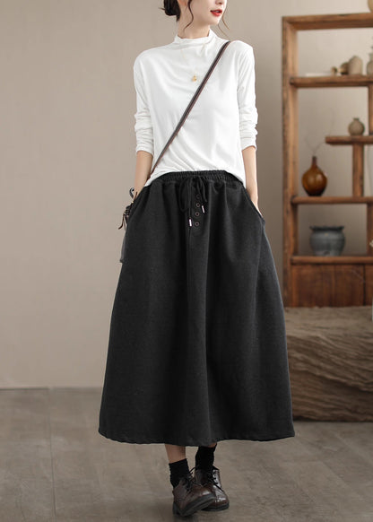 Dull Grey Drawstring Exra Large Hem Woolen Skirt Spring