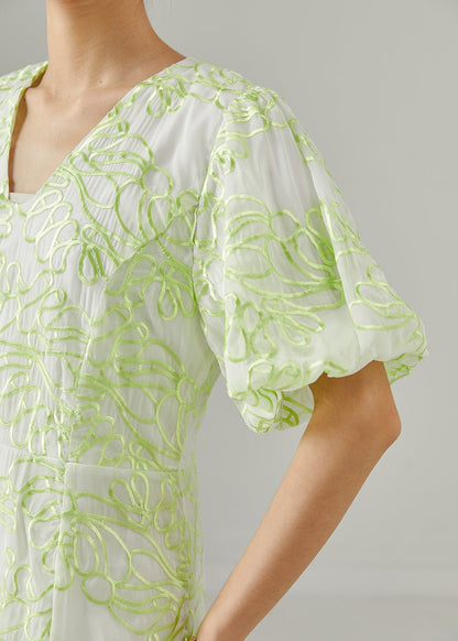 Fluorescent Green Embroidered Silk Holiday Dresses Summer