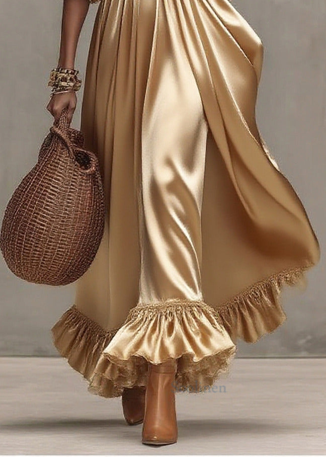 Golden Exra Large Hem Patchwork Tulle Maxi Dresses Summer