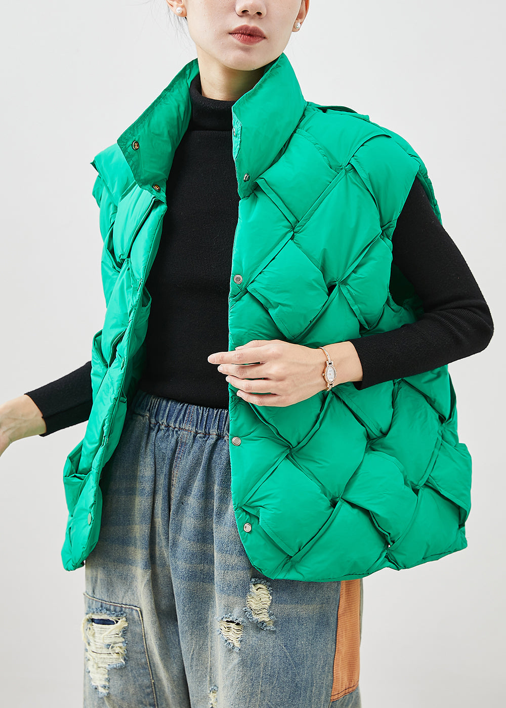 Grass Green Plaid Duck Down Down Vest Winter