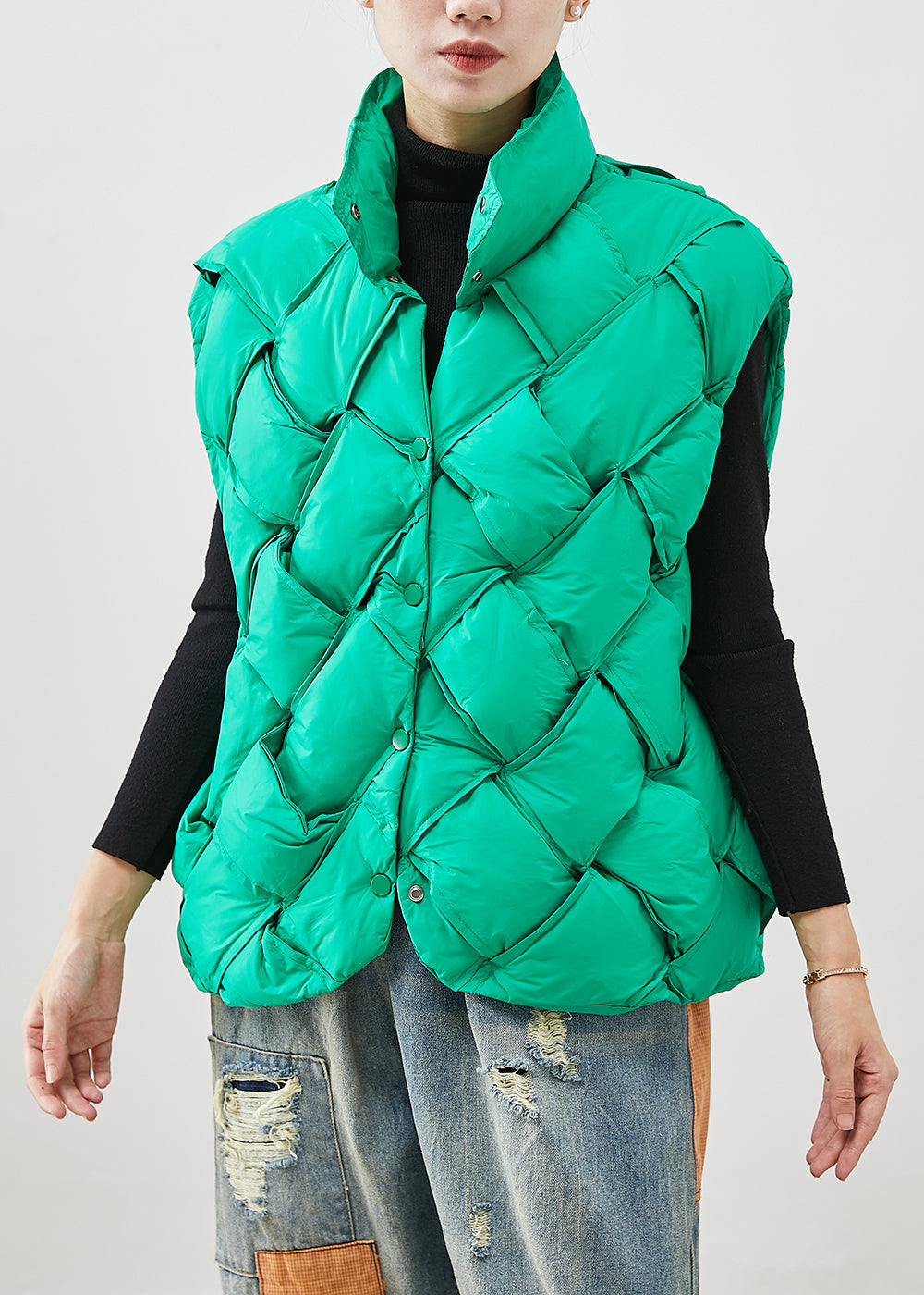Grass Green Plaid Duck Down Down Vest Winter