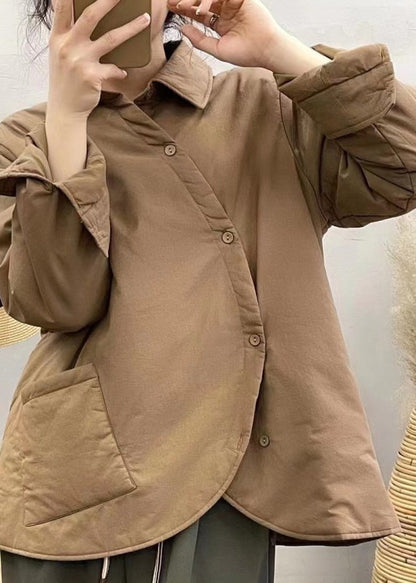Green Asymmetrical Button Down Fine Cotton Filled Jackets Winter