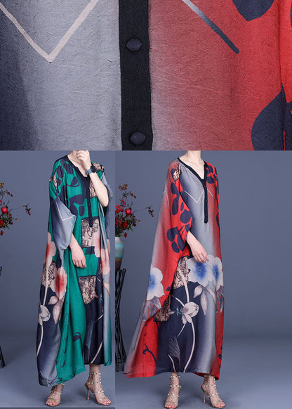 Green Button Print Fall Half Sleeve Dress