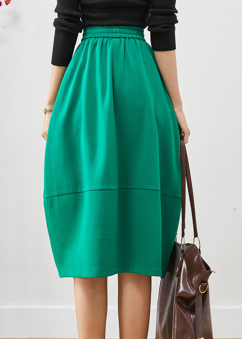 Green Elastic Waist Patchwork Cotton Skirts Fall