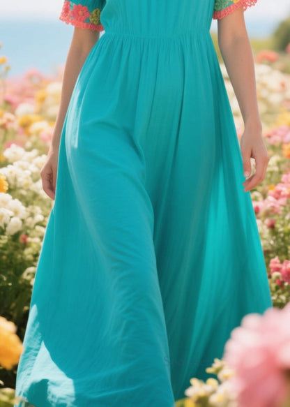 Green Exra Large Hem Patchwork Lace Dresses Summer