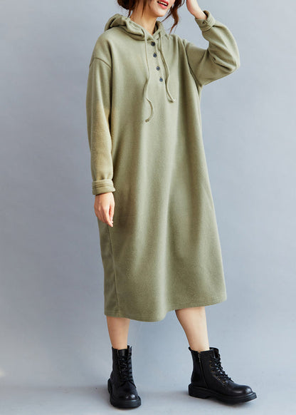 Green Hooded Cozy Warm Fleece Sweatshirt Dress Spring