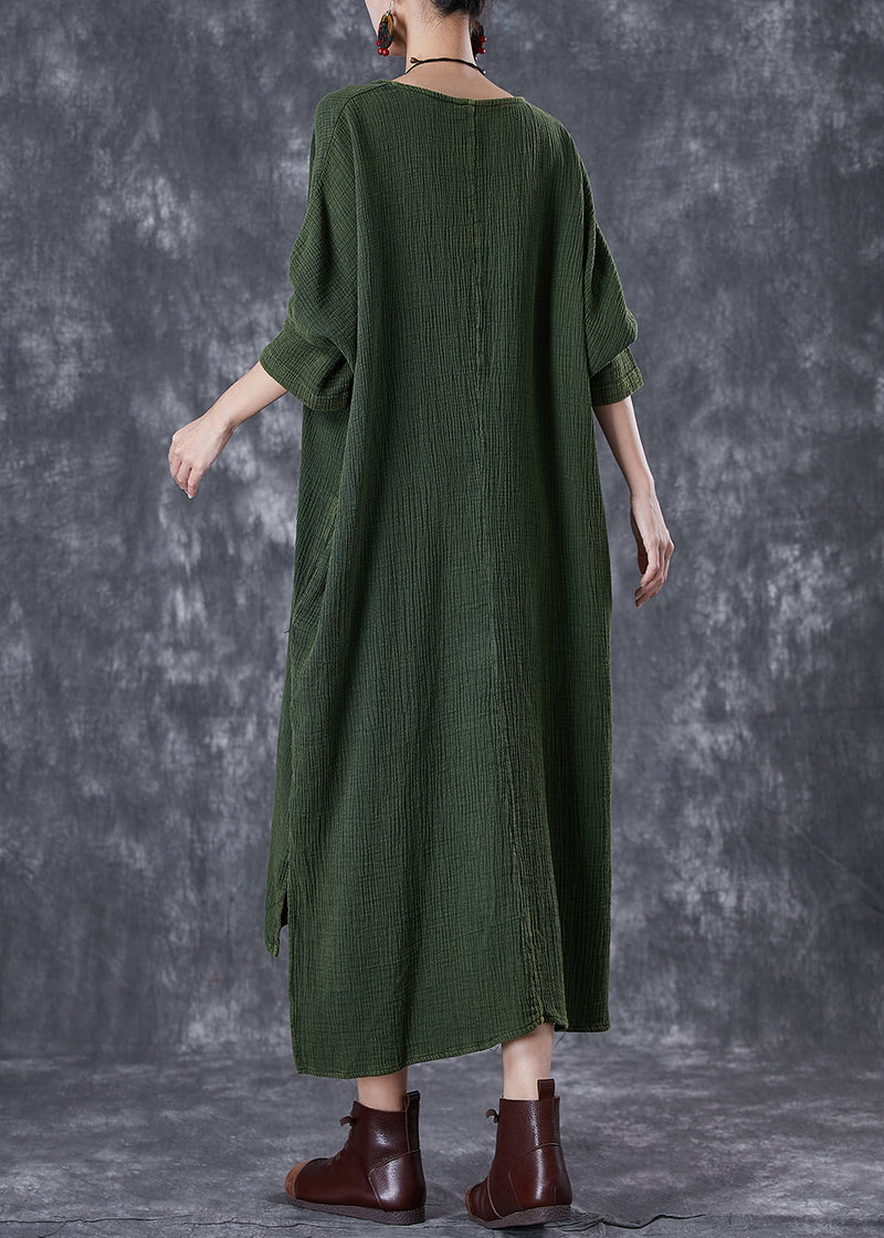 Green Oversized Low High Design Linen Maxi Dresses Fall