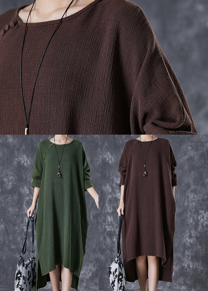 Green Oversized Low High Design Linen Maxi Dresses Fall