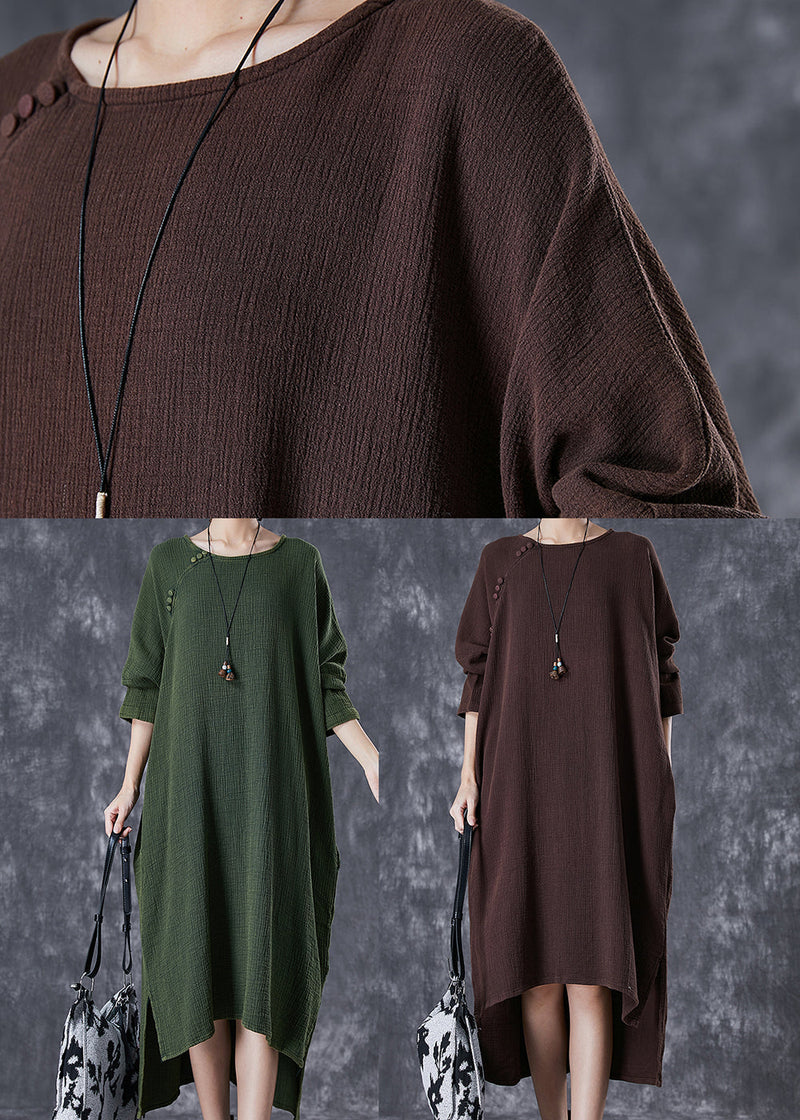 Green Oversized Low High Design Linen Maxi Dresses Fall