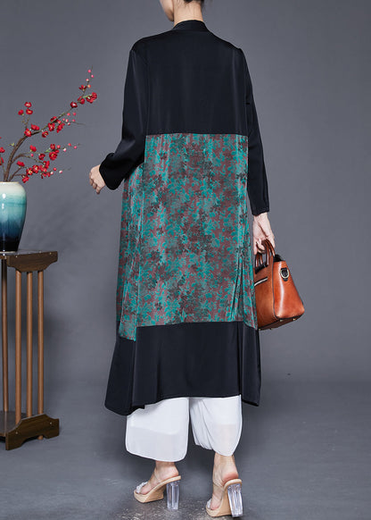 Green Oversized Patchwork Silk Long Cardigans Fall