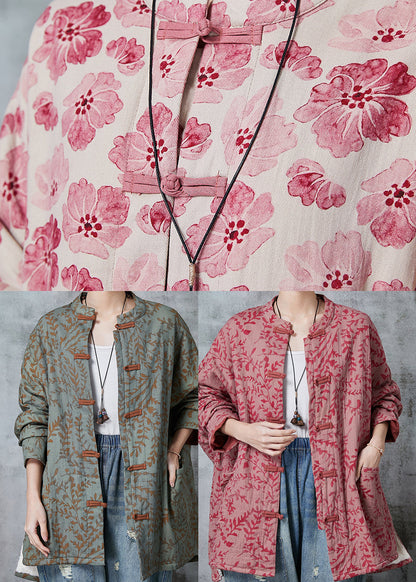 Green Oversized Print Cotton Oriental Coat Spring
