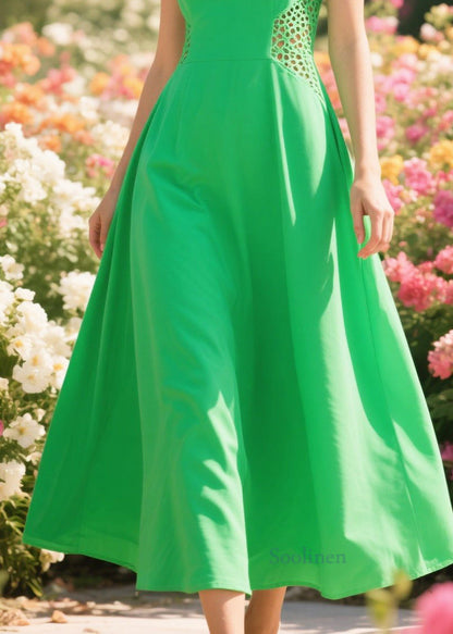 Green Patchwork Hollow Out Cotton Holiday Dress Summer