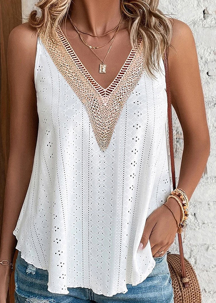 Green Patchwork Hollow Out Tanks Summer