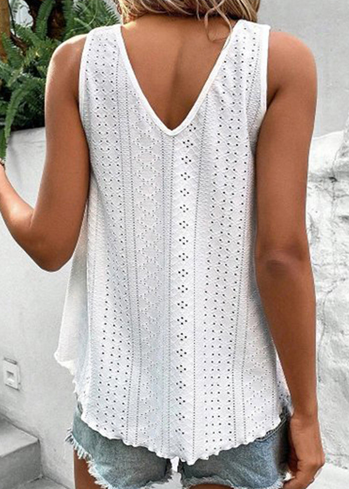 Green Patchwork Hollow Out Tanks Summer