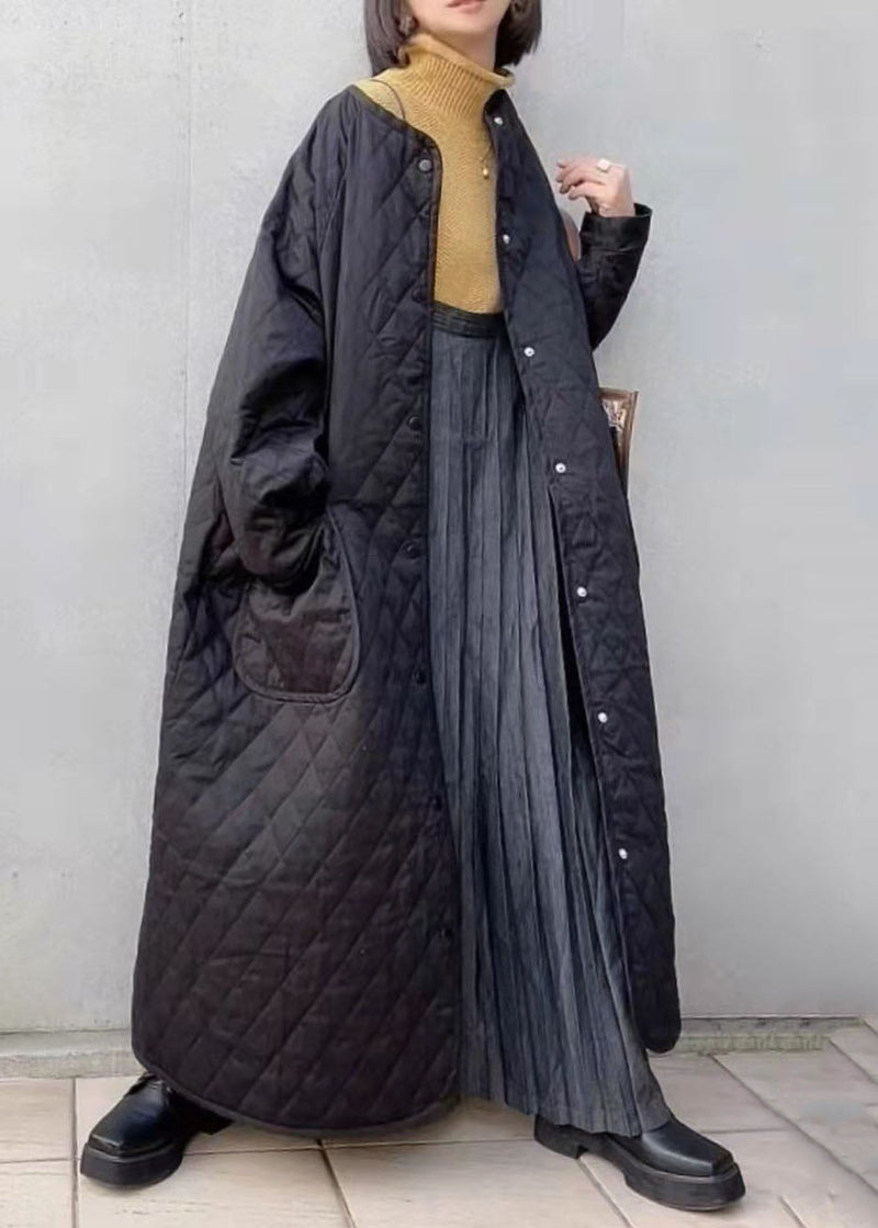 Green Pockets Plaid Patchwork Thick Cotton Filled Long Parka Winter