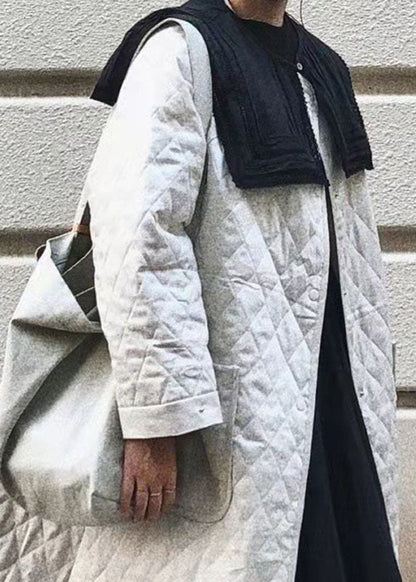 Green Pockets Plaid Patchwork Thick Cotton Filled Long Parka Winter