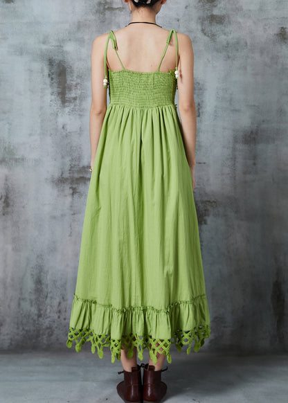 Green Silm Fit Patchwork Cotton Spaghetti Strap Dress Summer